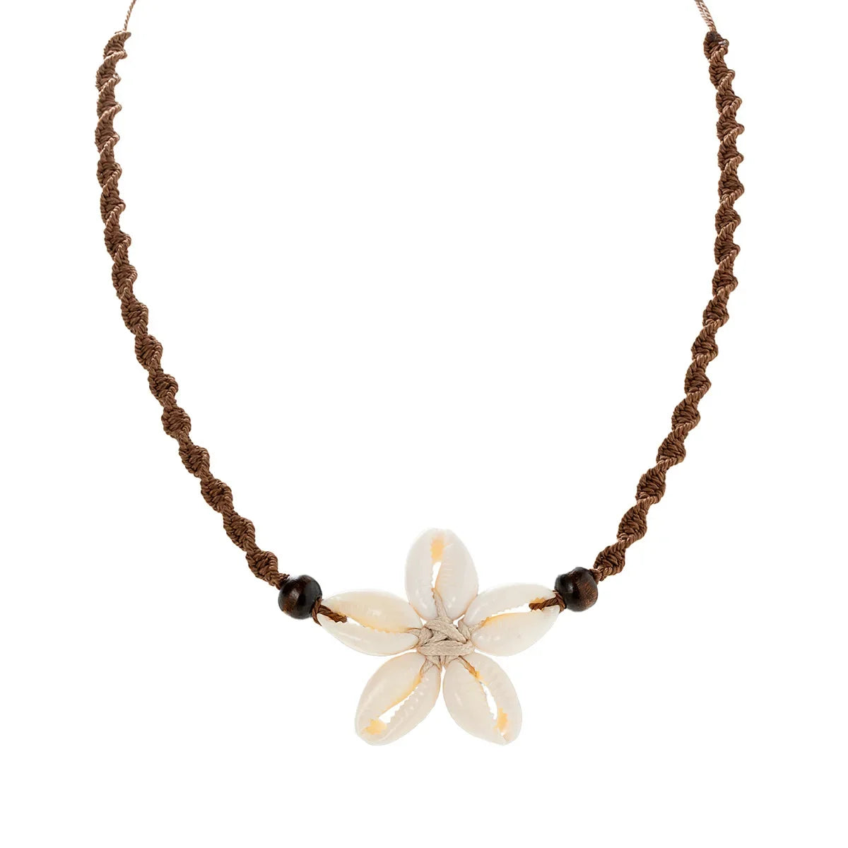 Boho Woven Shell Flower Pendant Necklace – Adjustable Beach Rope Chain