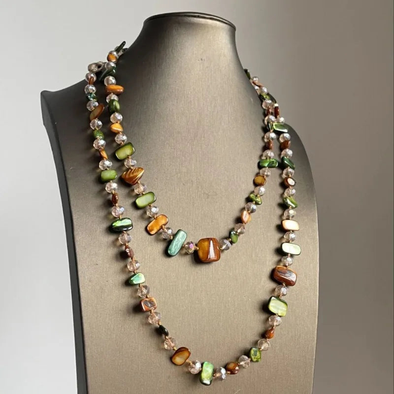 Boho Vintage Irregular Bead & Colorful Shell Long Necklace – Layered Women's Jewelry