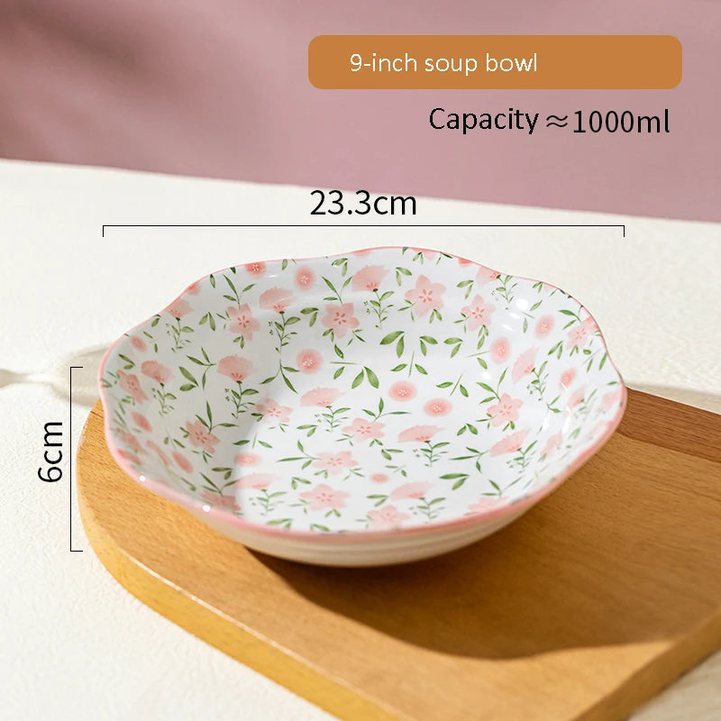 Korean Ceramic Bowl with Lid | Floral Glazed Rice & Soup Bowl