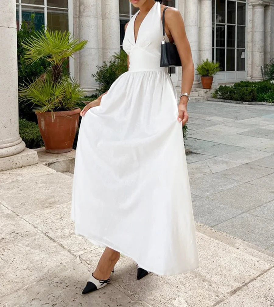2025 New Women Summer Cotton Long Dress Sleeveless Sexy V-Neck Boho Maxi Dress Loose Style Long Dress Vestidos Clothes