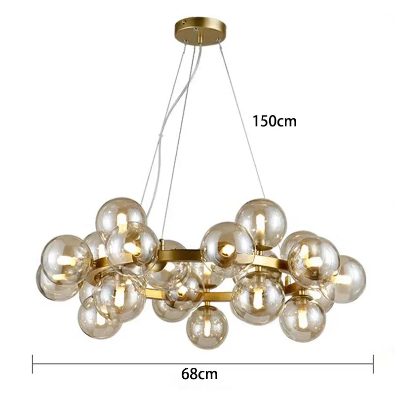 Modern Clear White Glass Bubble Pendant Lamp Round Chandelier Light Fixture for Living Dining Room Bedroom Kitchen Home Decor