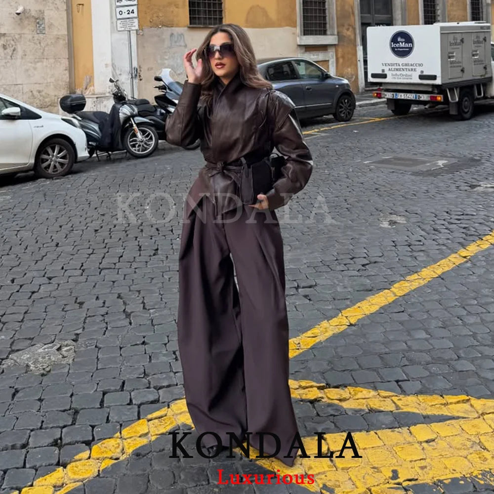 High-Waist Wide Leg Pants with Pockets & Pleats – Loose Ankle-Length Trousers for Women