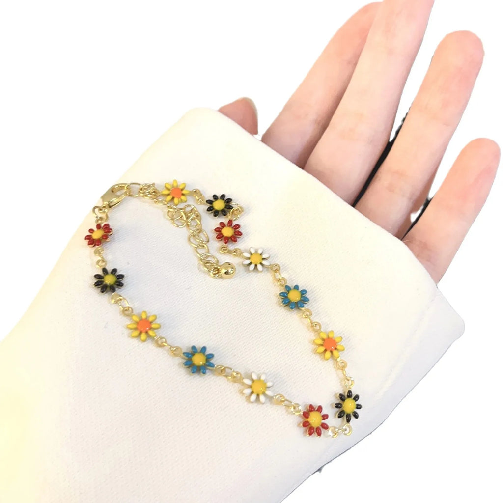 Boho Colorful Small Flower Choker Necklace or Bracelet – Handmade Floral Jewelry