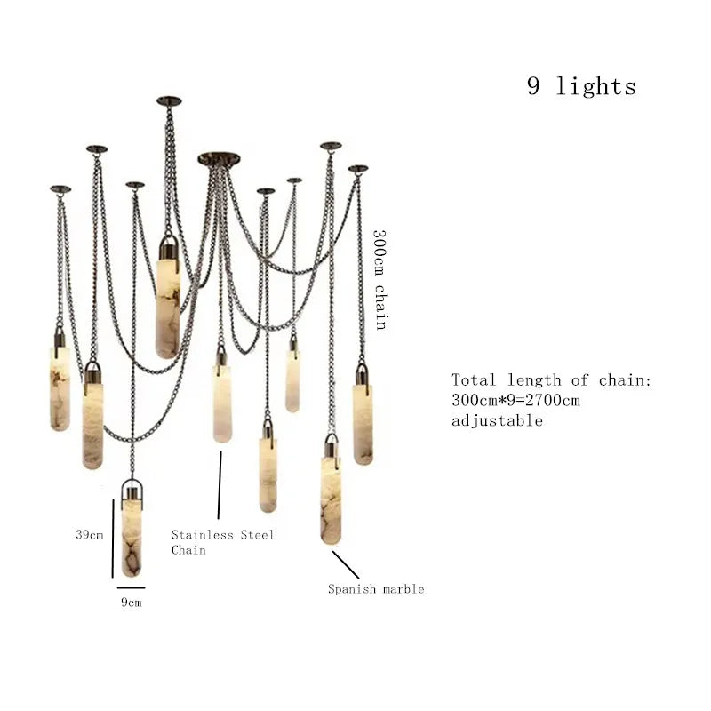 Modern Marble Pendant Light Luxury Solid Brass Multi-Light Ceiling Lamp for Living Room Dining Room Loft Staircase Home Decor