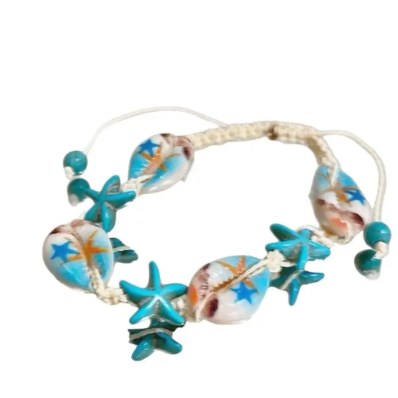 Boho Shell & Starfish Beaded Bracelet | Adjustable Coastal Charm Bracelet