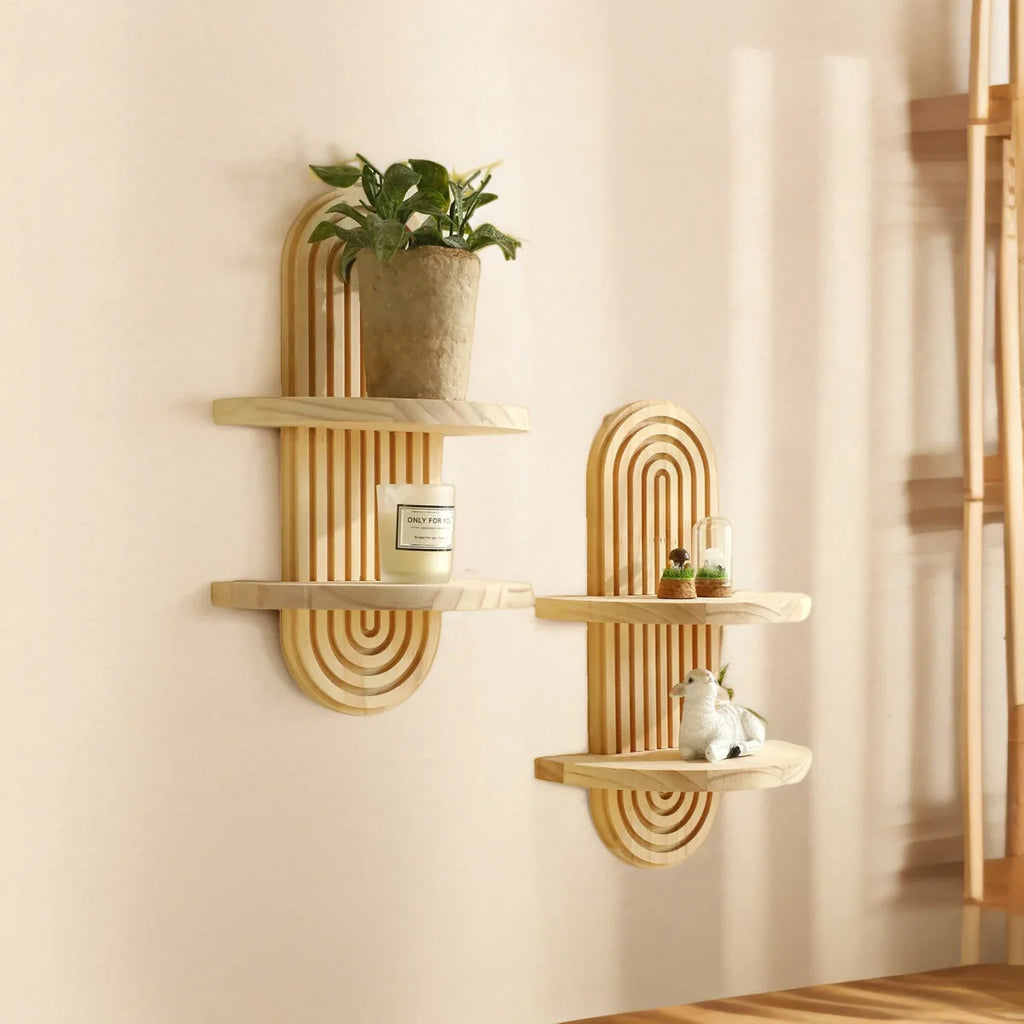 Boho Wooden Floating Wall Shelf – Decorative Wall-Mounted Shelf for Any Room
