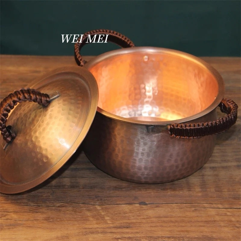 Handmade Copper Pot with Lid | Hammered Texture Retro Soup & Pasta Pot
