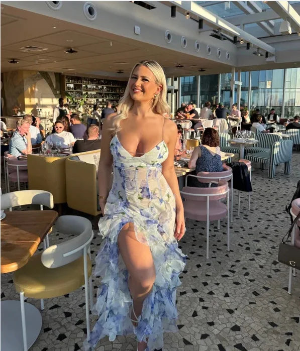 Floral Camisole Boho Maxi Dress | Bare Shoulder Ruffle A-Line