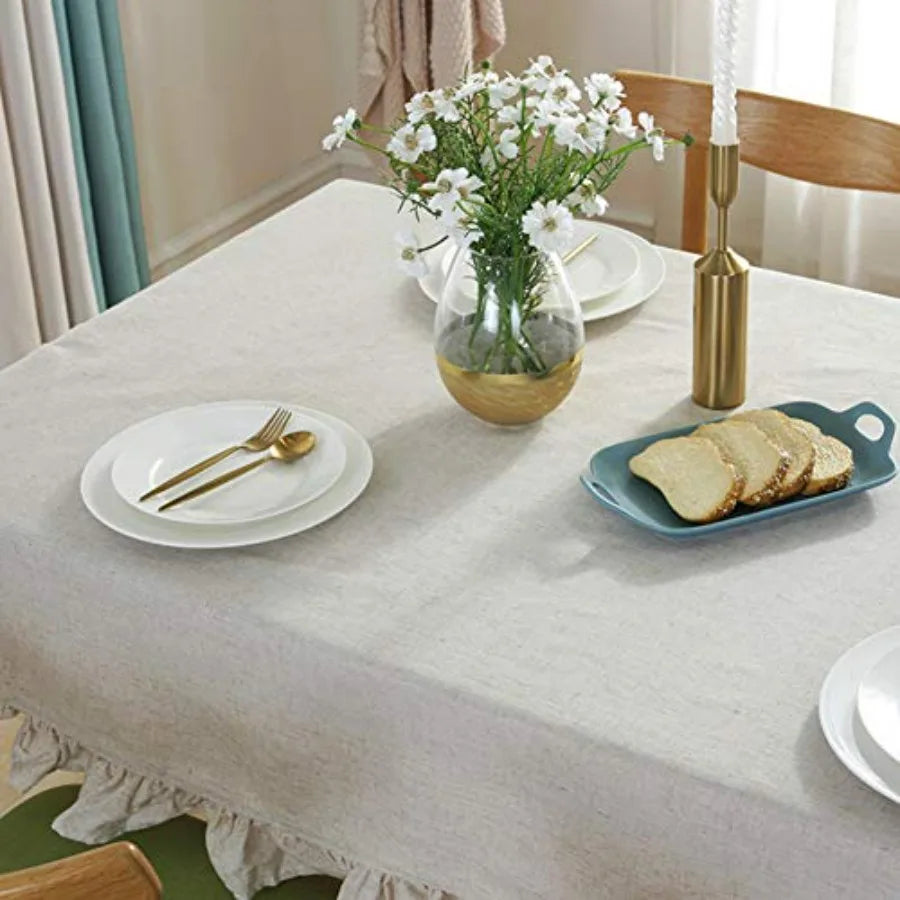 Cotton Linen Tablecloth Flounces Fabric Dust-Proof Table Cover for Kitchen Dinner Picnic Table Cloth Tabletop Buffet Home Decor