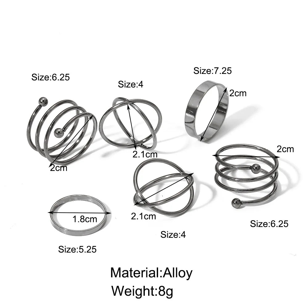 Boho 6-Piece Geometric Stone Resin Ring Set – Minimalist Retro Stackable Rings