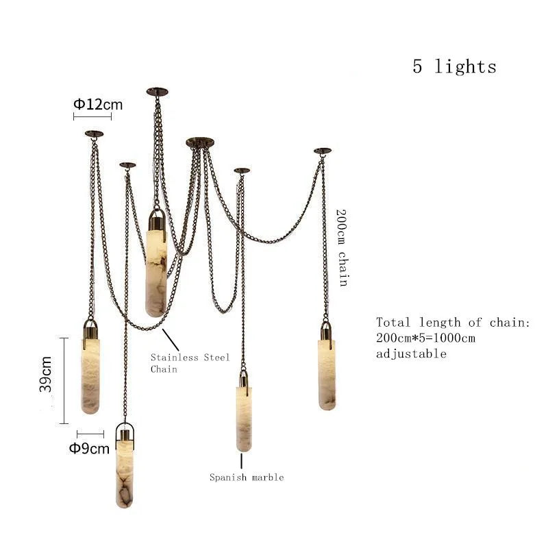 Modern Marble Pendant Light Luxury Solid Brass Multi-Light Ceiling Lamp for Living Room Dining Room Loft Staircase Home Decor