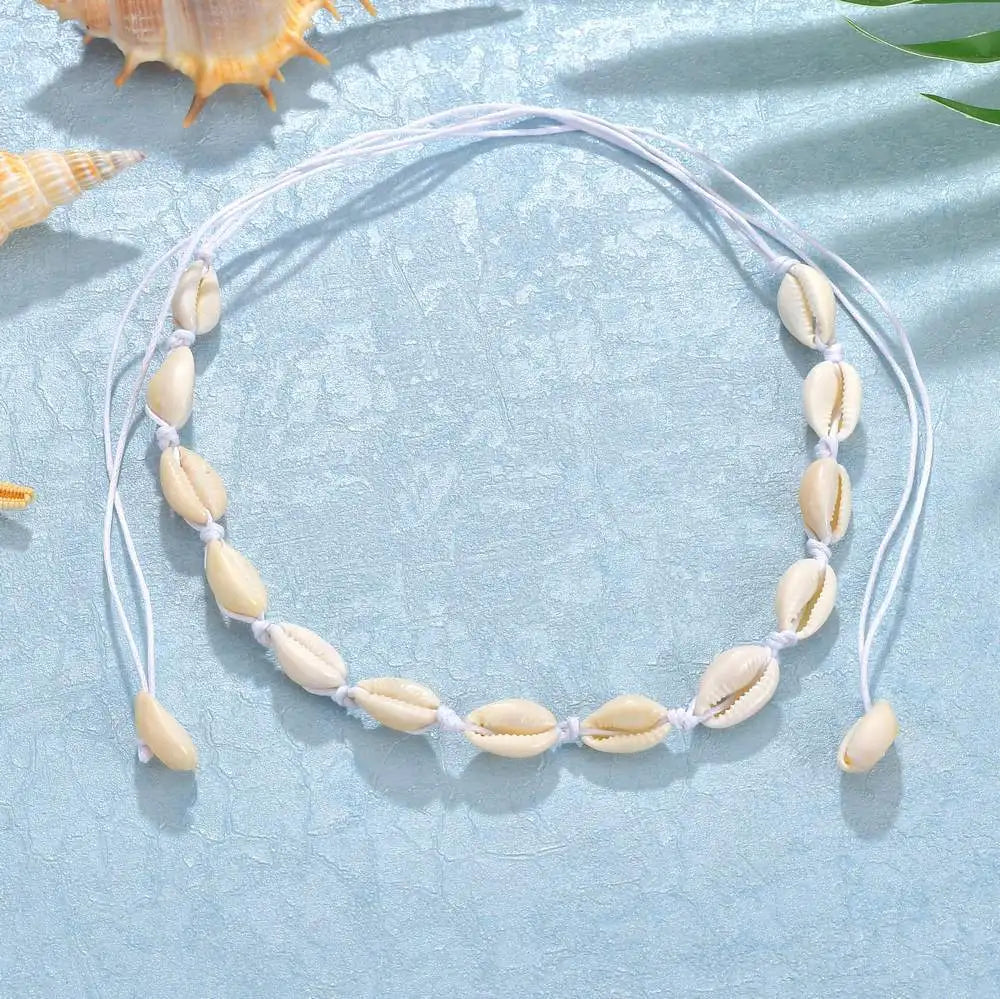 Boho Conch & Cowrie Shell Necklace – Handmade Beach Choker or Bracelet