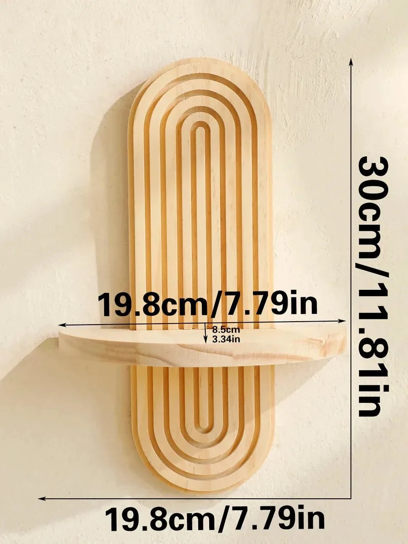 Boho Wooden Floating Wall Shelf – Decorative Wall-Mounted Shelf for Any Room