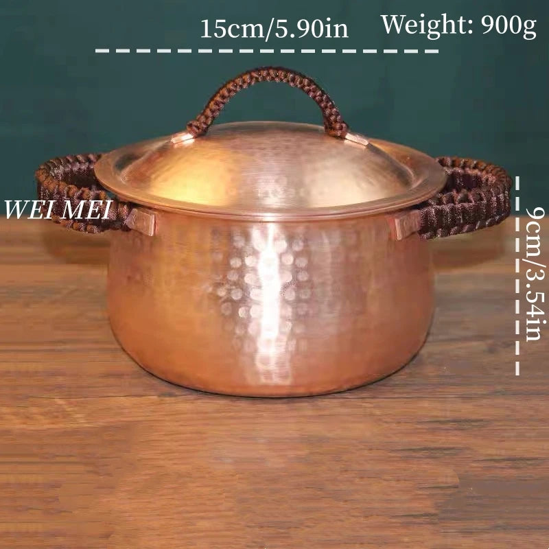 Handmade Copper Pot with Lid | Hammered Texture Retro Soup & Pasta Pot