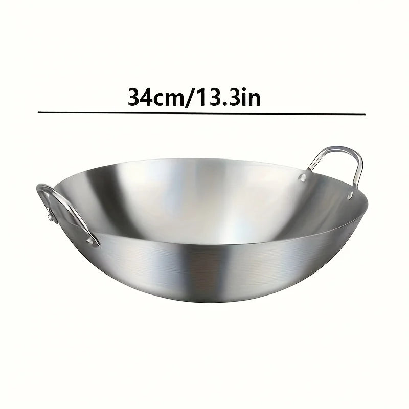 Stainless Steel Dual Handle Wok | Uncoated Thick Chef's Pan with Lid