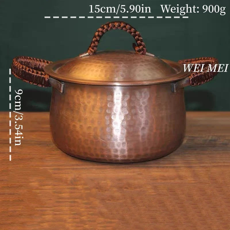 Handmade Copper Pot with Lid | Hammered Texture Retro Soup & Pasta Pot