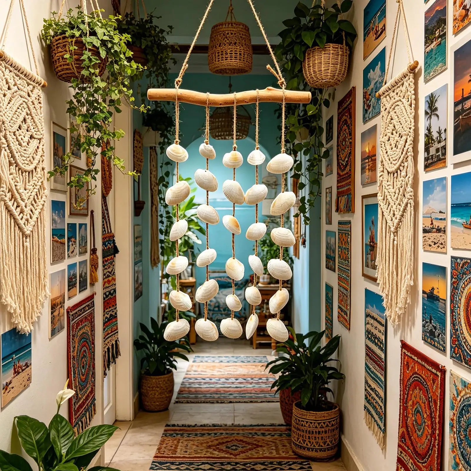 Boho Seashell Wall Art | Coastal Shell & Sea Glass Wall Decor
