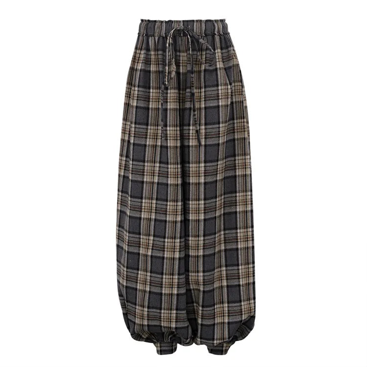 Fashion Loose Plaid Women's Pants 2026 Vintage High Waist Wide Trousers Elegant Classic Pants Female Clothing Streetwear
