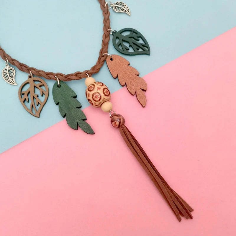 Boho Tassel & Leaf Pendant Choker Necklace – Ethnic Vintage Short Necklace