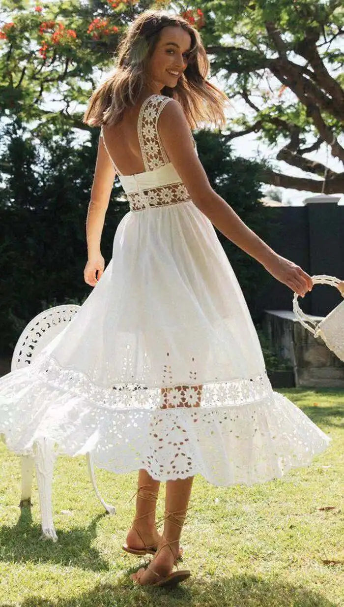 Boho Lace Embroidery Maxi Dress | Long Sleeve Beach Tunic