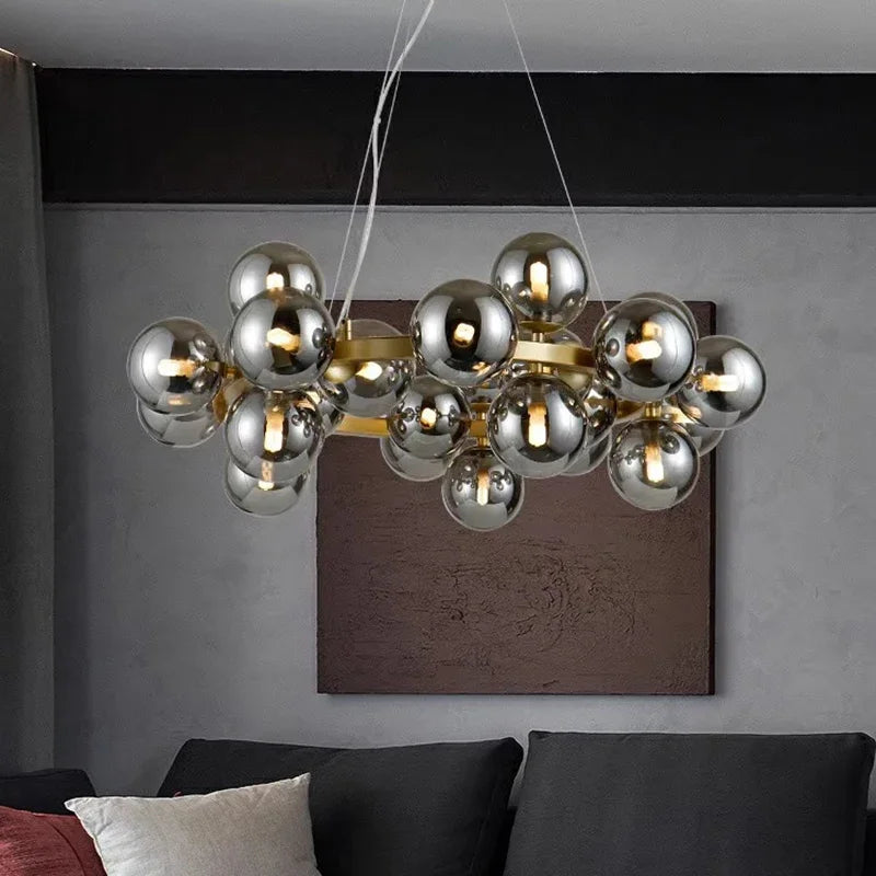 Modern Clear White Glass Bubble Pendant Lamp Round Chandelier Light Fixture for Living Dining Room Bedroom Kitchen Home Decor