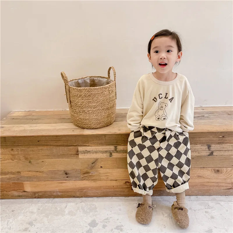 Plaid Harem Pants Casual  2025 Spring and Autumn New Collection Simple and Cute Korean All-match Nine Point Pants