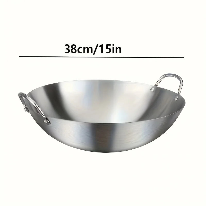 Stainless Steel Dual Handle Wok | Uncoated Thick Chef's Pan with Lid