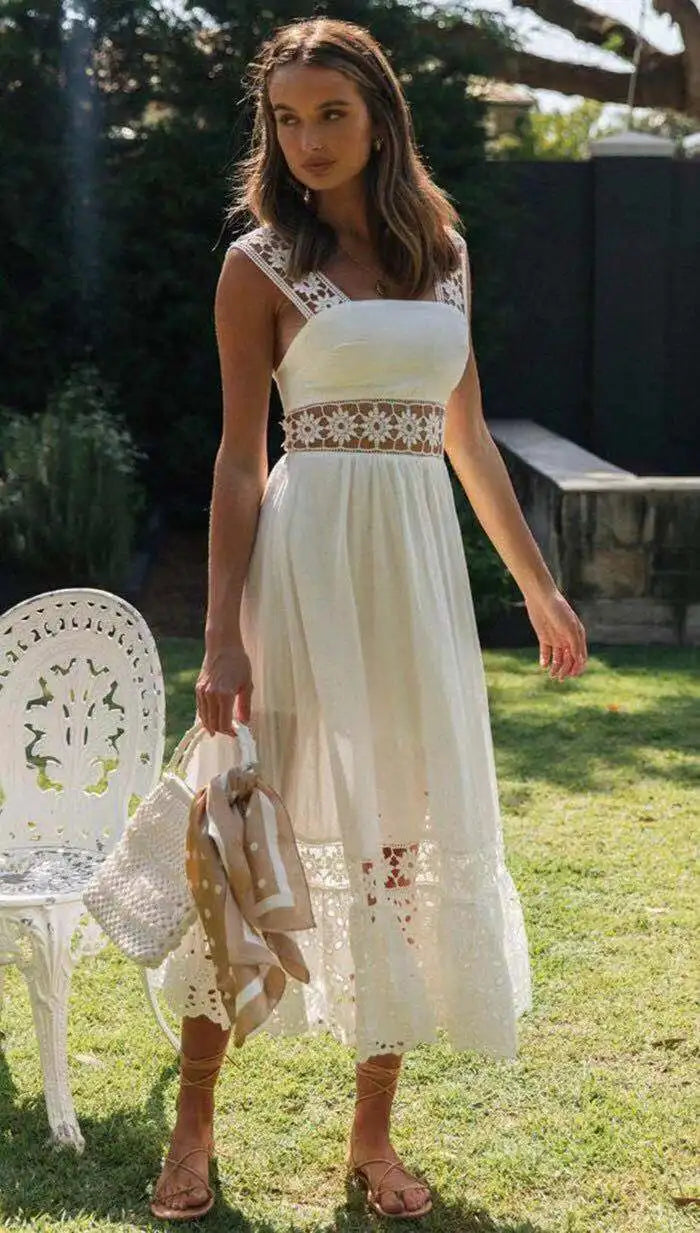 Boho Lace Embroidery Maxi Dress | Long Sleeve Beach Tunic