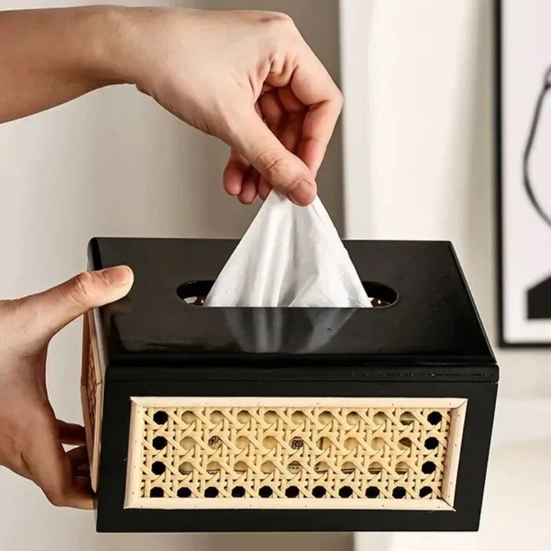 Rattan Tissue Box Living Room Bedroom Desktop Napkin Wet Wipes Container Case Wooden Bathroom Paper Holder Home Decor
