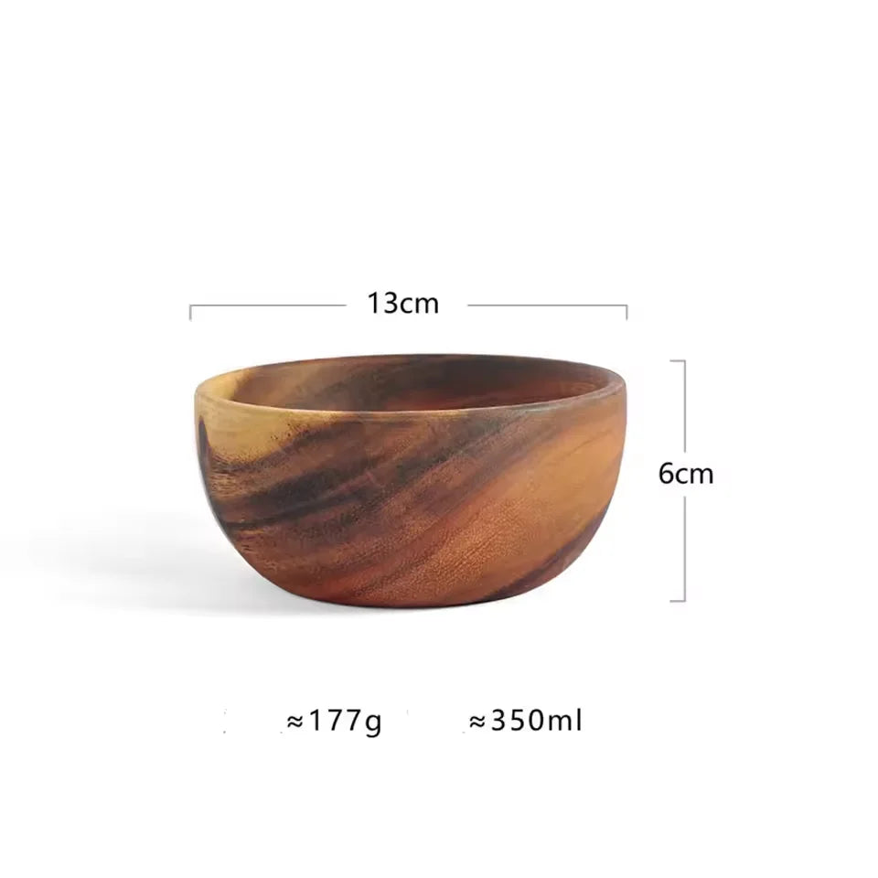 Solid Acacia Wood Bowl | Hand-Crafted Japanese-Style Wooden Salad & Serving Bowl