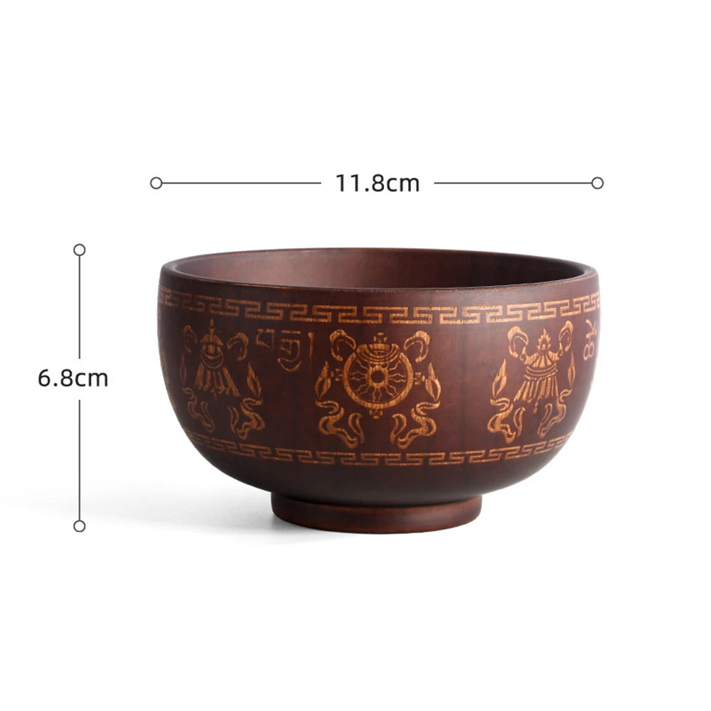 Japanese Jujube Wood Bowl with Gold Inlay | Hand-Painted Decorative Rice & Soup Bowl