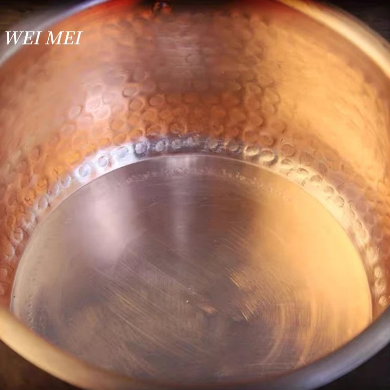 Handmade Copper Pot with Lid | Hammered Texture Retro Soup & Pasta Pot