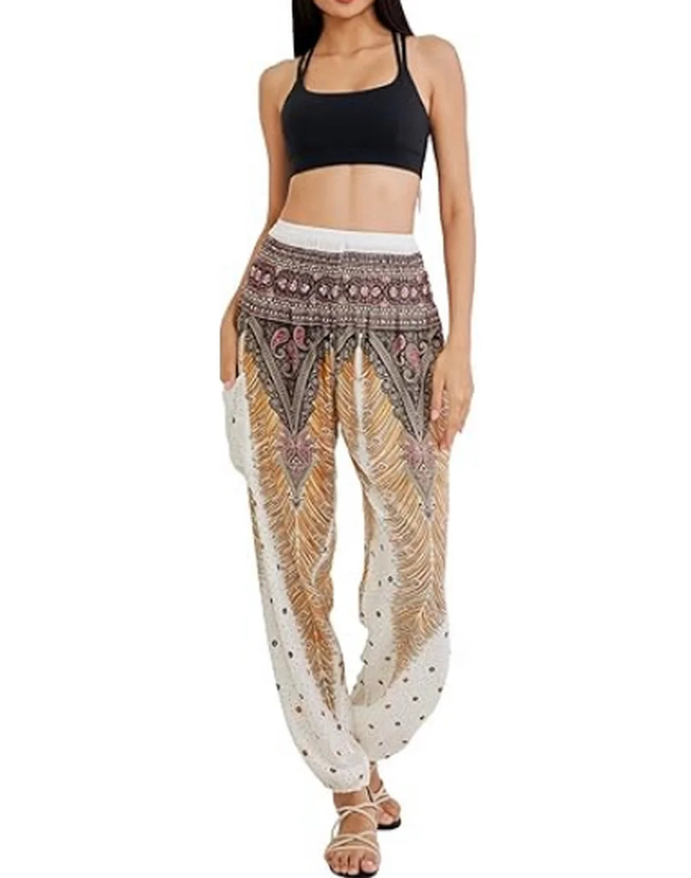 Boho Wide Leg Harem Pants – High Waist Smocked Waist Yoga Bottoms
