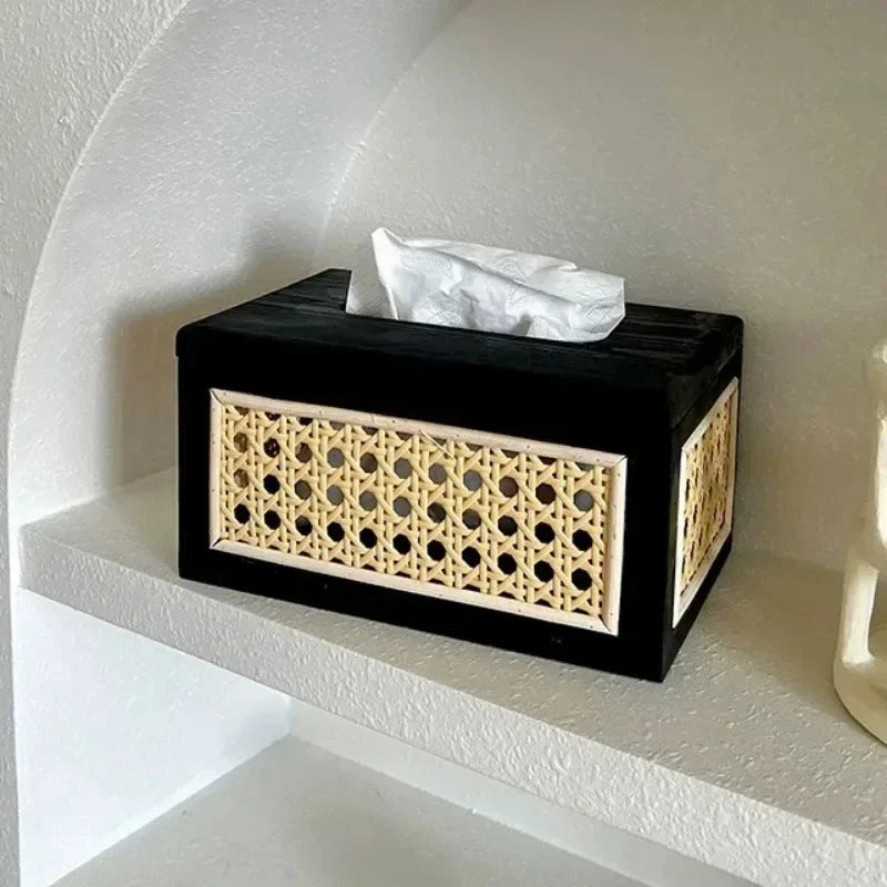 Rattan Tissue Box Living Room Bedroom Desktop Napkin Wet Wipes Container Case Wooden Bathroom Paper Holder Home Decor