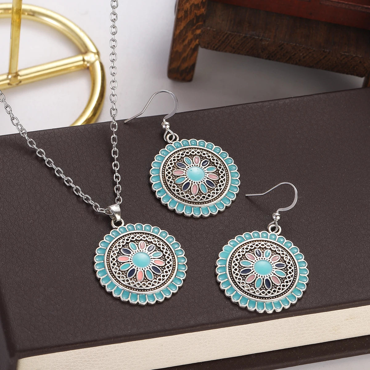Boho Flower Earring & Necklace Set – Indian-Inspired Bohemian Jewelry in 4 Colors
