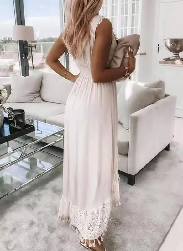 Boho Lace Embroidery Maxi Dress | Long Sleeve Beach Tunic