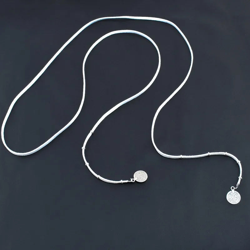 Boho Velvet Coin Pendant Long Necklace – Gothic Rope Chain Maxi Necklace