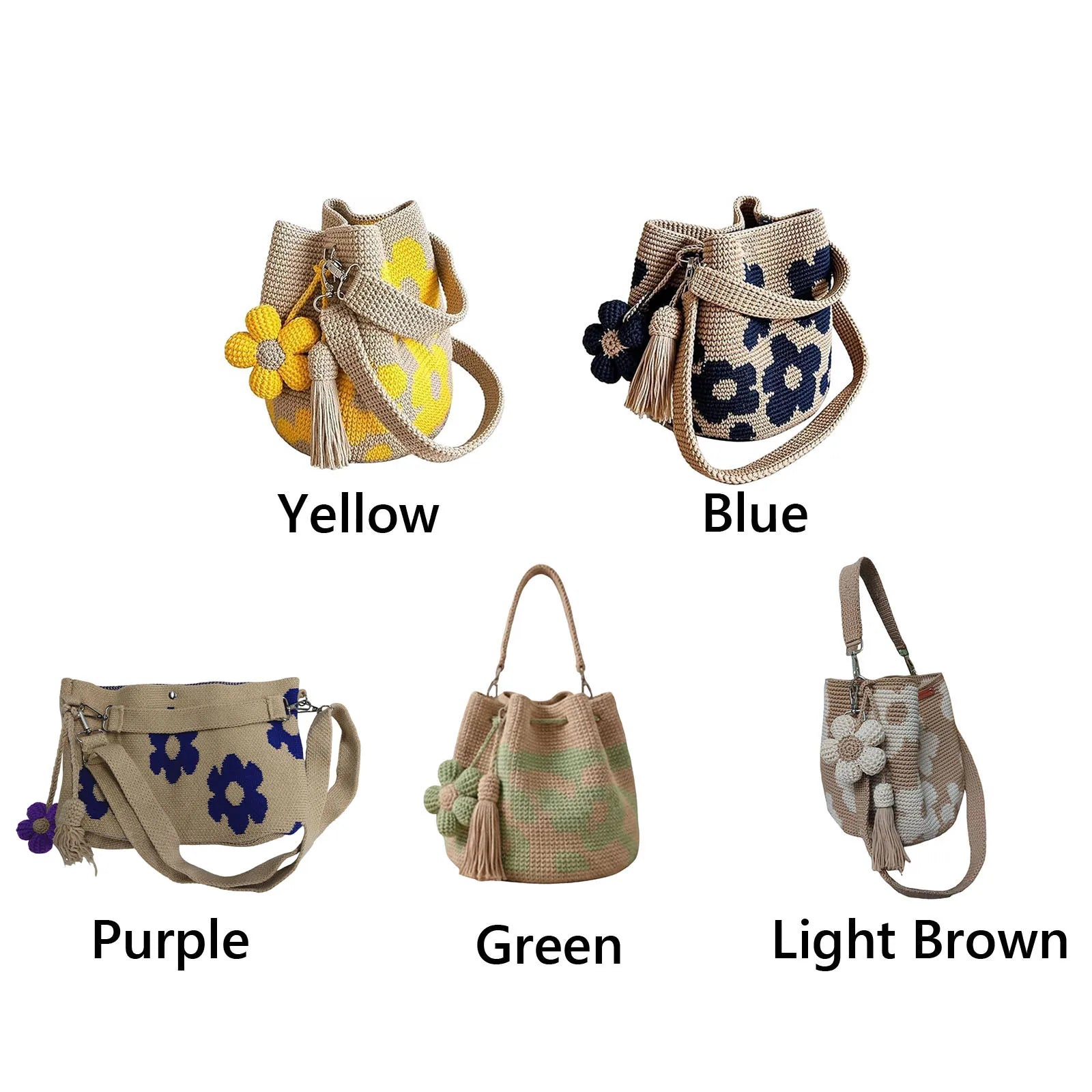 Boho Beach Handbag | Crochet Crossbody Bag with Flower Tassel