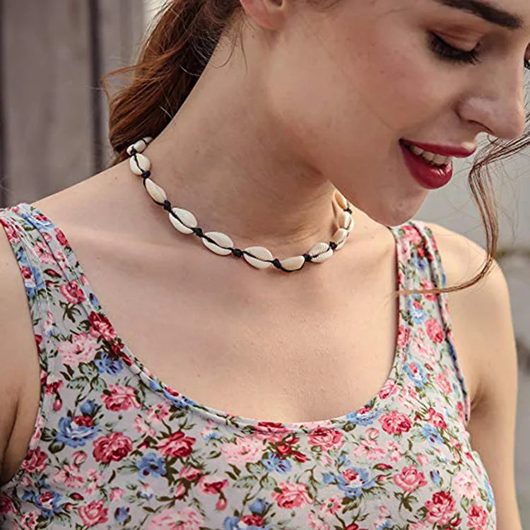 Boho Conch & Cowrie Shell Necklace – Handmade Beach Choker or Bracelet