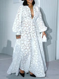 Elegant White Hollow-Out Maxi Dress