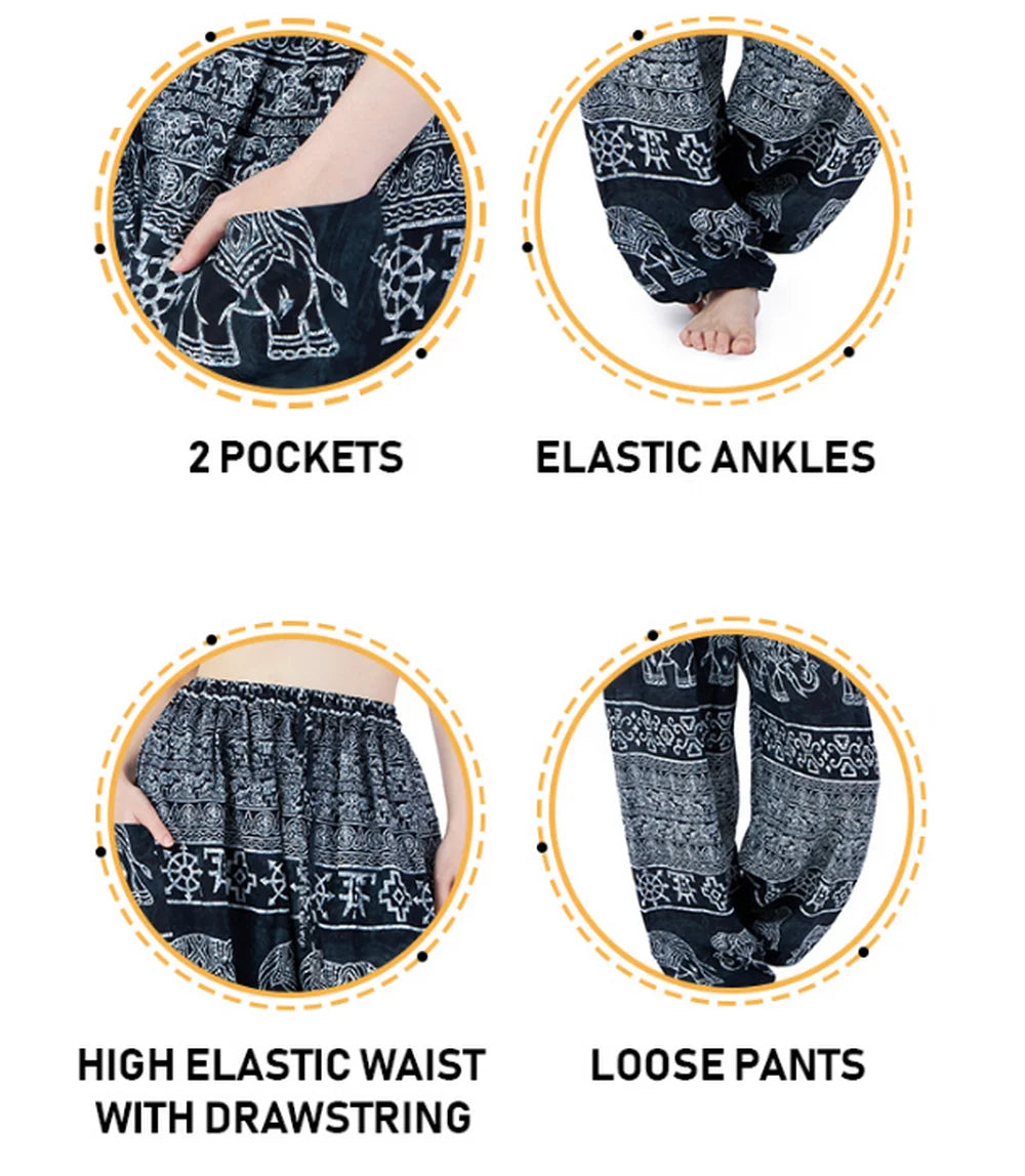 Boho Wide Leg Harem Pants – High Waist Smocked Waist Yoga Bottoms