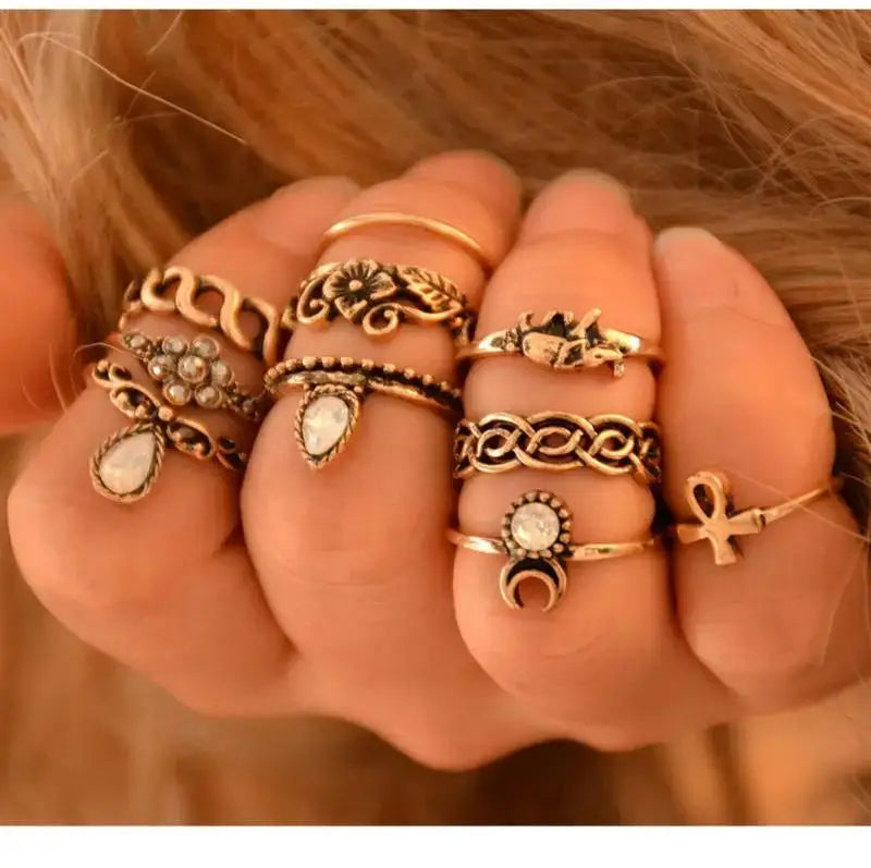 Boho 6-Piece Geometric Stone Resin Ring Set – Minimalist Retro Stackable Rings