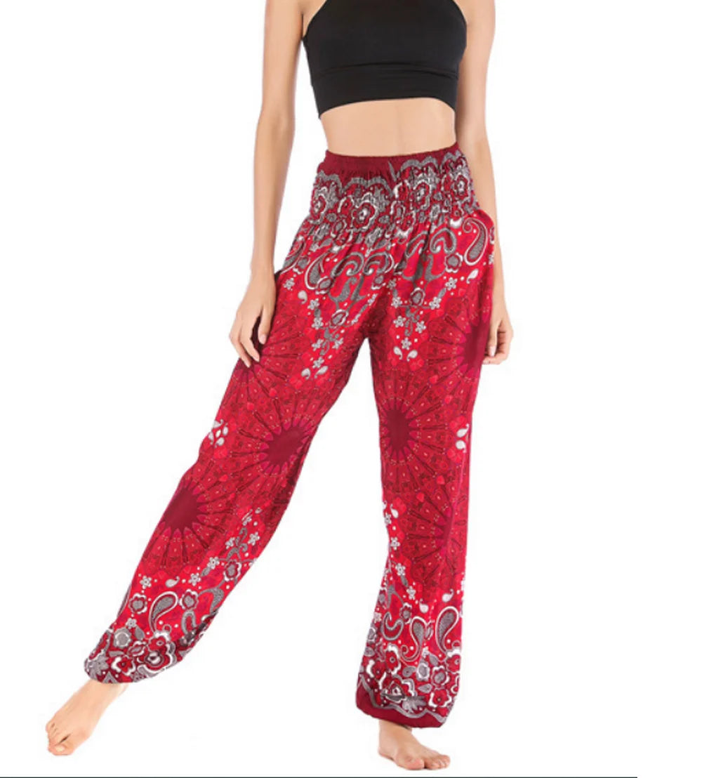 Boho Wide Leg Harem Pants – High Waist Smocked Waist Yoga Bottoms