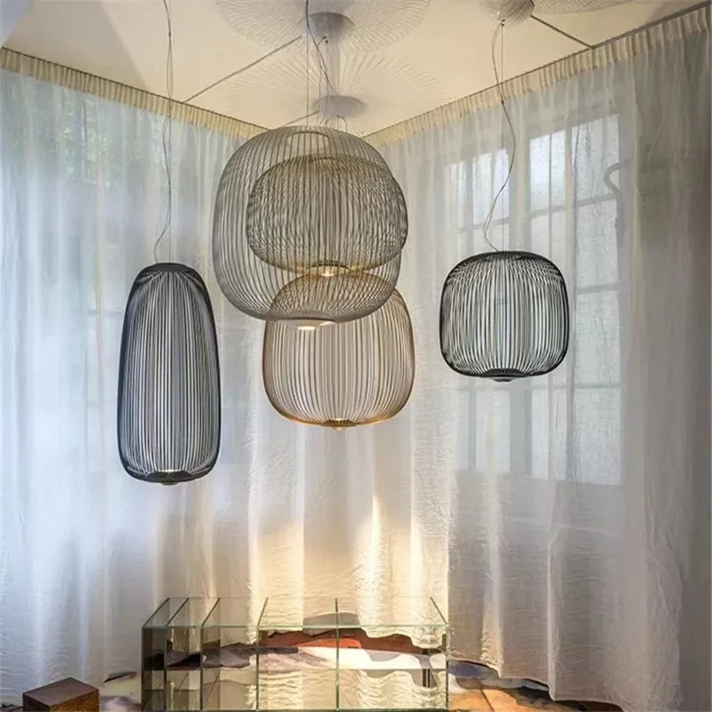 Modern Creative Iron Spokes Pendant Lights Minimalist Birdcage Chandelier for Living RoomDining Room Home Decor Hanging Lamp