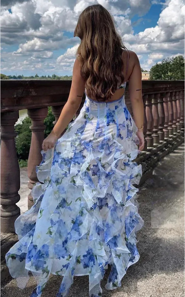 Floral Camisole Boho Maxi Dress | Bare Shoulder Ruffle A-Line