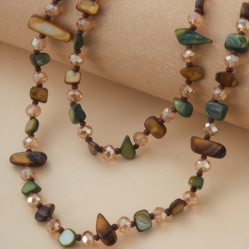 Boho Vintage Irregular Bead & Colorful Shell Long Necklace – Layered Women's Jewelry