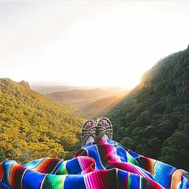 Boho Ethnic Tassel Throw Blanket | Striped Cotton-Blend Beach & Picnic Blanket