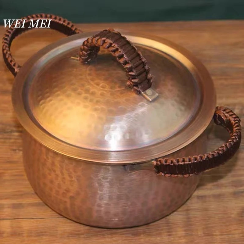 Handmade Copper Pot with Lid | Hammered Texture Retro Soup & Pasta Pot