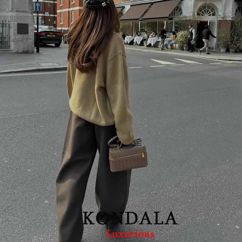 High-Waist Wide Leg Pants with Pockets & Pleats – Loose Ankle-Length Trousers for Women