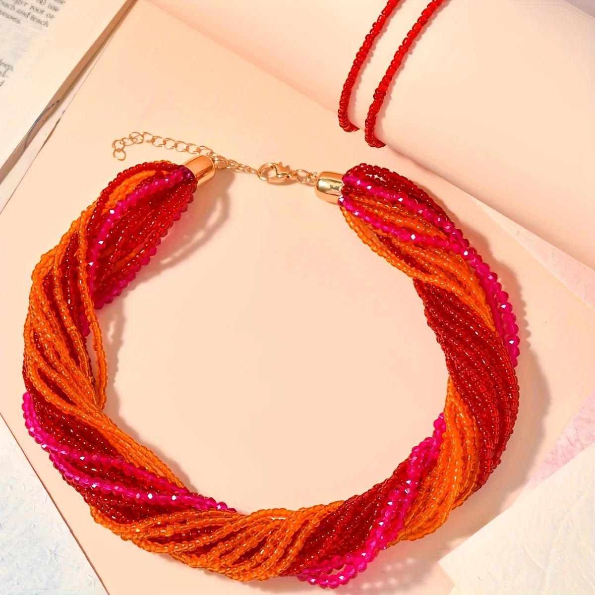 Boho Colorful Multilayer Glass Bead Necklace & Bracelet Set